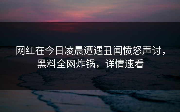 网红在今日凌晨遭遇丑闻愤怒声讨，黑料全网炸锅，详情速看