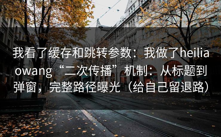 我看了缓存和跳转参数：我做了heiliaowang“二次传播”机制：从标题到弹窗，完整路径曝光（给自己留退路）